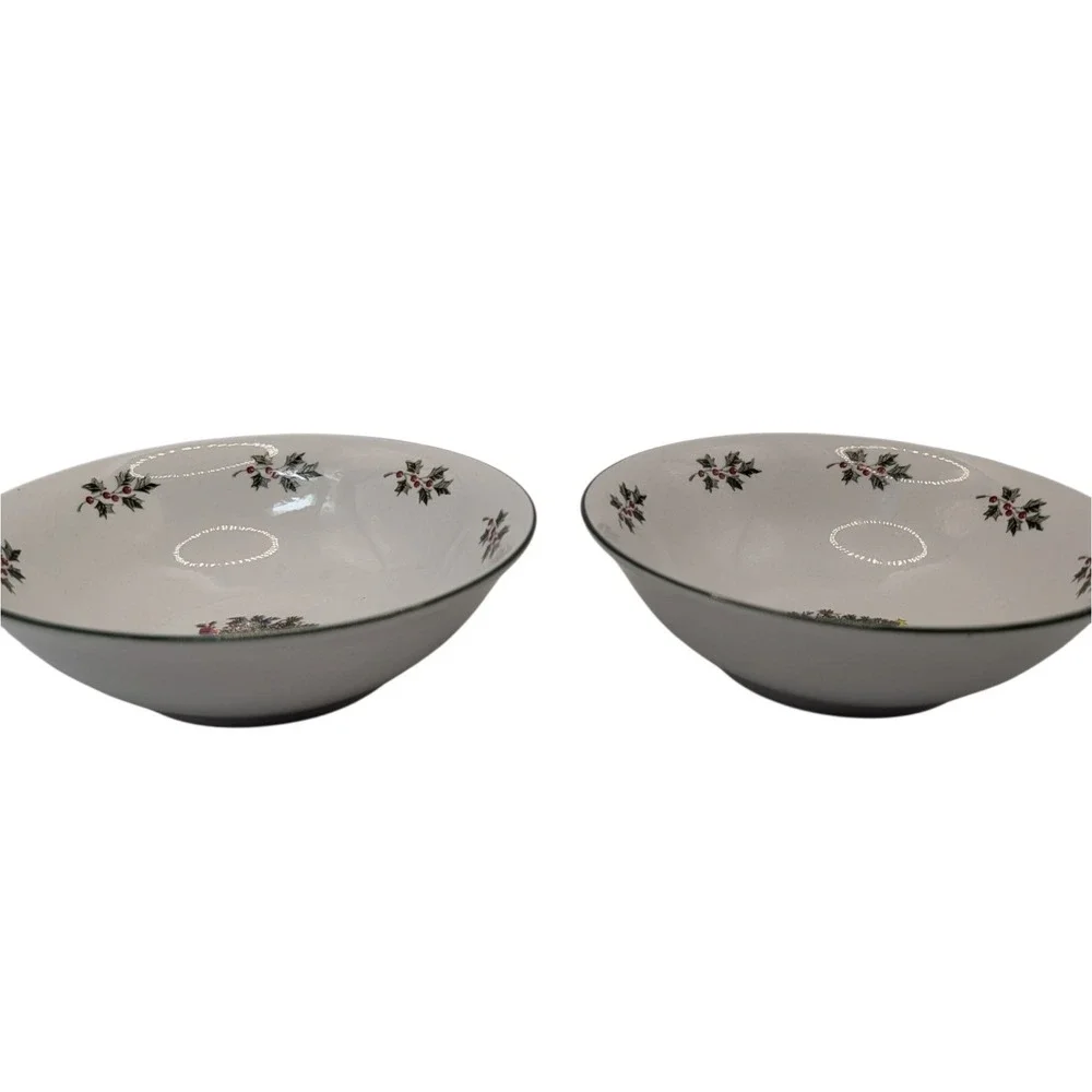 Gibson Noel Morning Soup Bowls Christmas Tree Holiday Vintag Set of Two SEE
